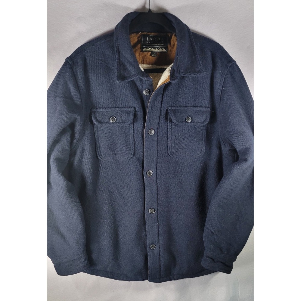 Jachs  New York Men's L Wool Blend Sherpa Lined Shirt Jacket Navy Blue
